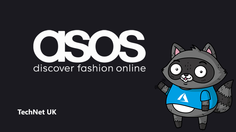 The ASOS logo, next to an illustration of Bit the Raccoon