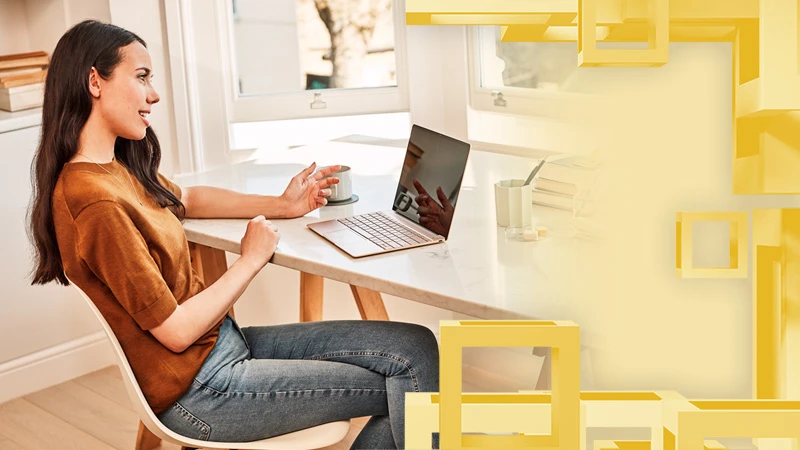 Woman on computer in her home
