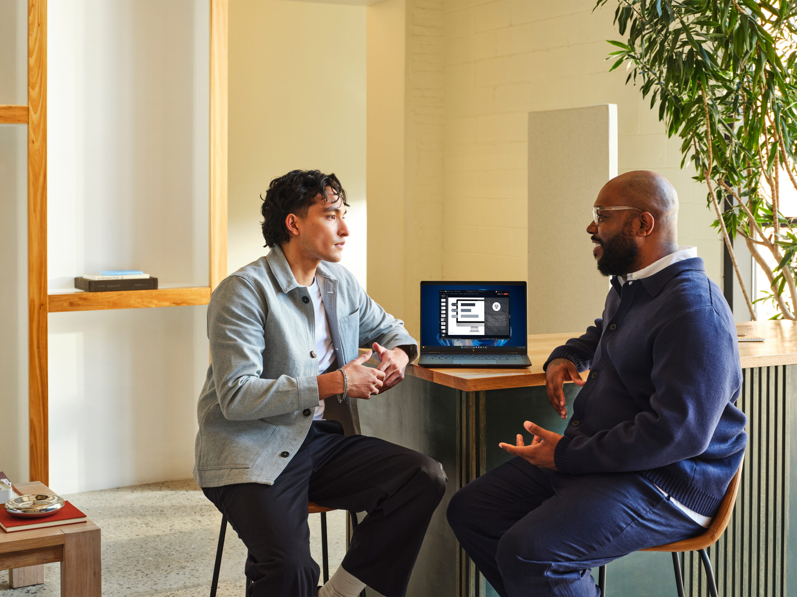 A device being used by a team in an office space using Windows 365
