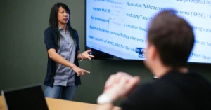 woman giving a presentation