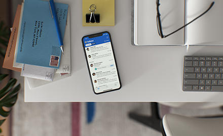 Image of a mobile phone on a desk