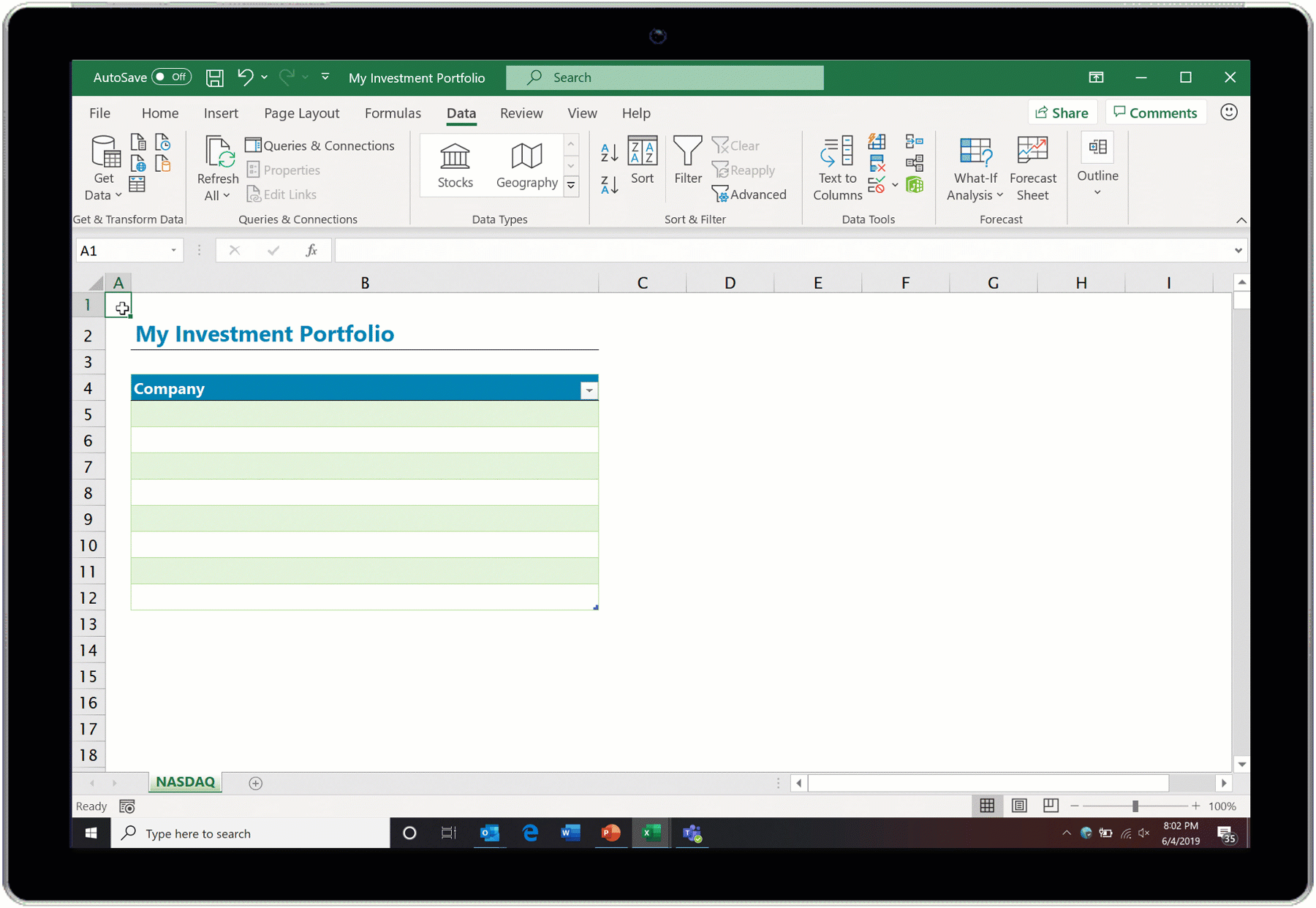 Animated screenshot of the Stocks Data Type in action in Excel. Animated screenshot of the Stocks Data Type in action in Excel.
