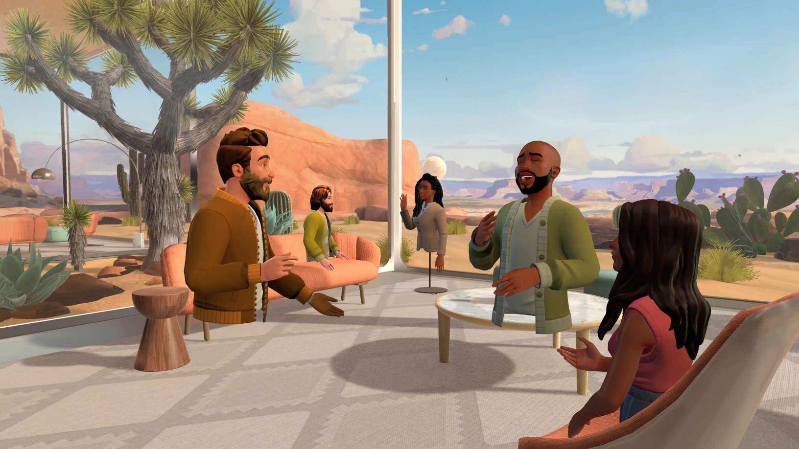 Screenshot of a virtual Microsoft Mesh meeting.