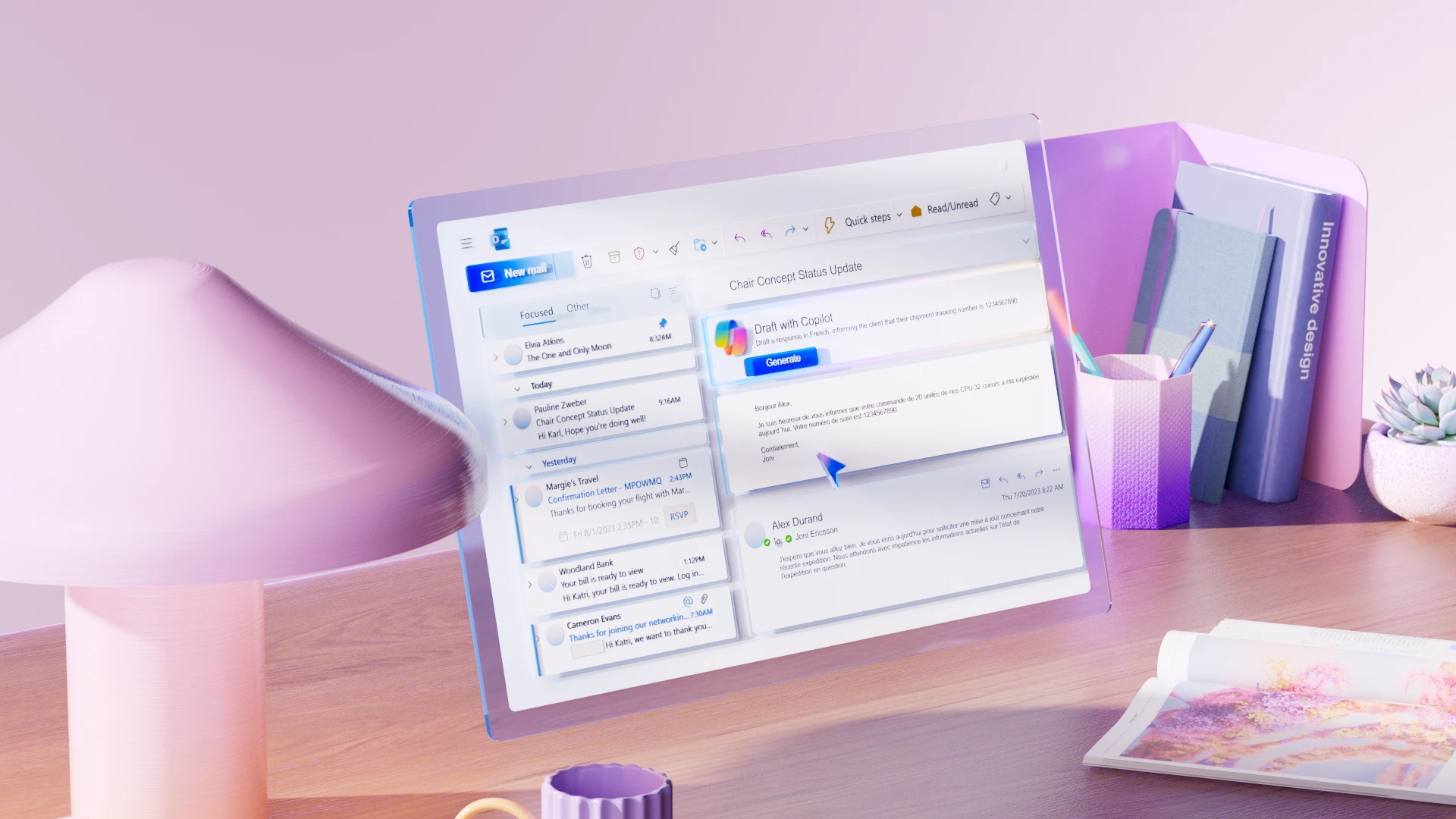 Product screen with Microsoft Copilot for Microsoft 365 in Outlook