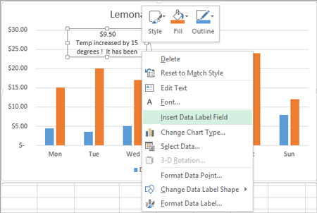 insert data label field is selected
