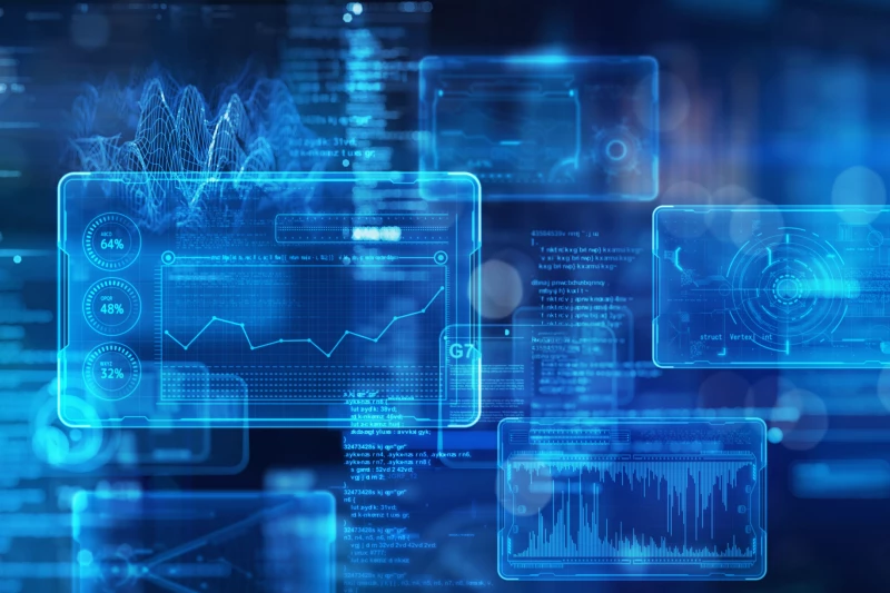 computer screens, charts, and graphics