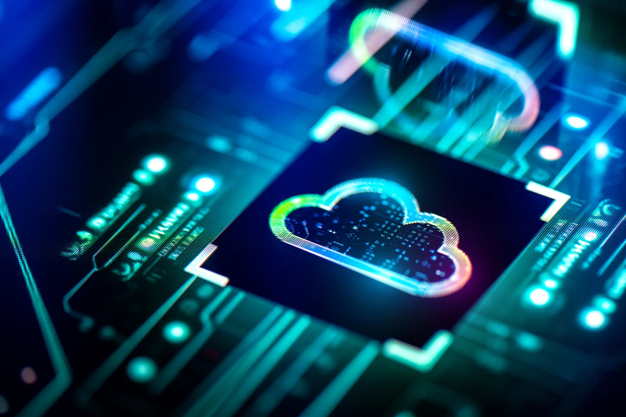 A decorative image of a cloud on a computer chip