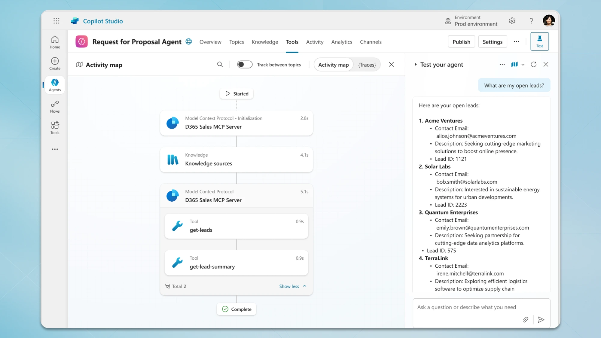 Screenshot of MCP being used in Copilot Studio