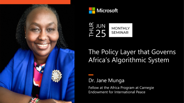 Jane Munga giving seminar talk at Microsoft Research Africa