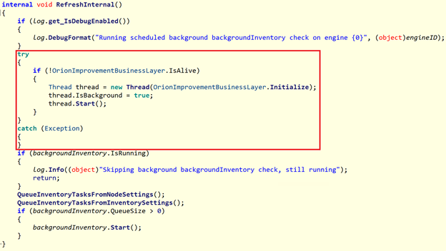 Screenshot of code of DLL with inserted code