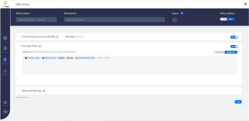 Screenshot of FileWall’s File Type Filter.