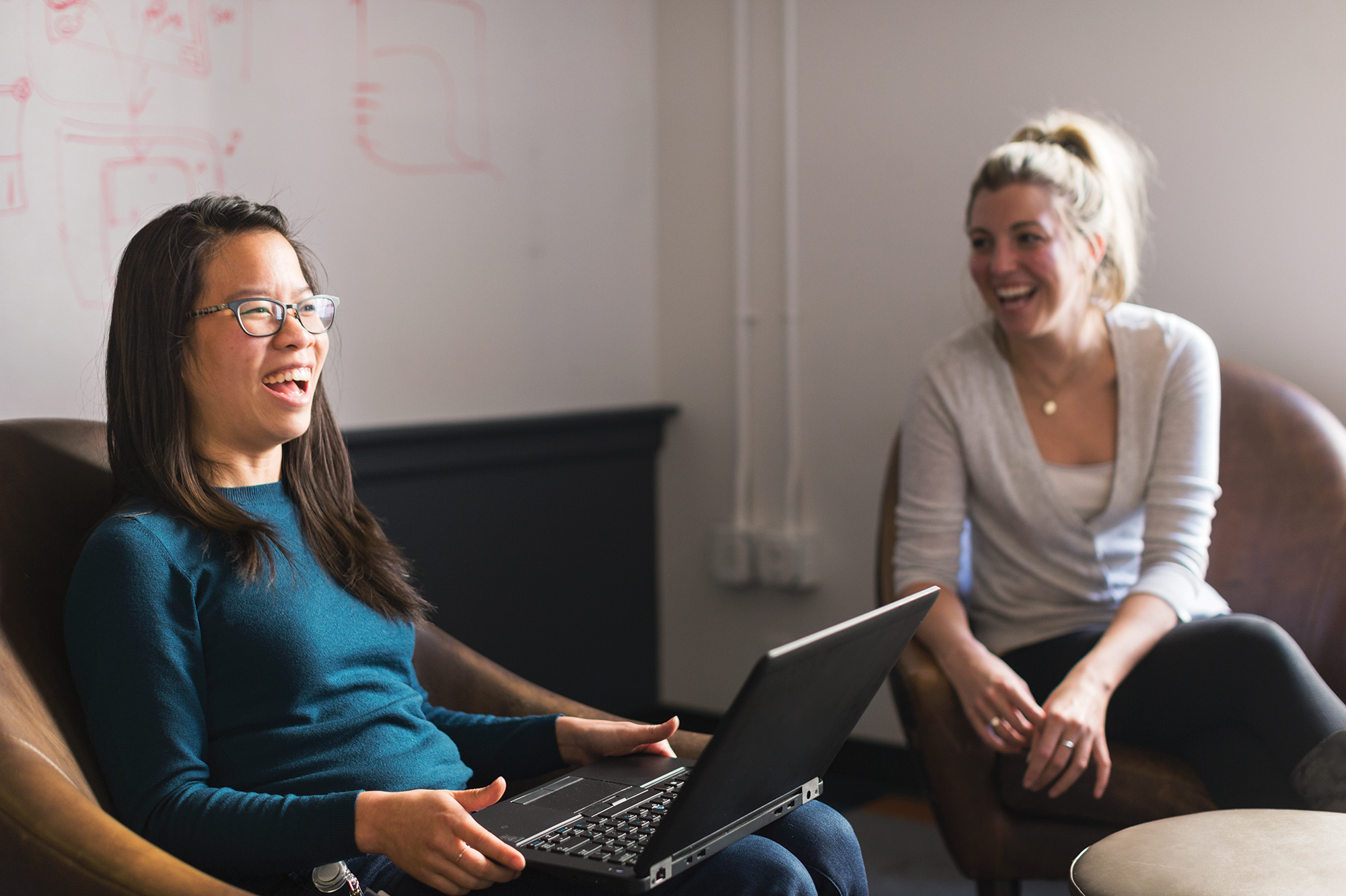 Real people. Customer support/admin meeting at a digital consulting firm. The firm provides custom solutions across a multitude of disciplines including IT, front and back end software development, customer support and data services