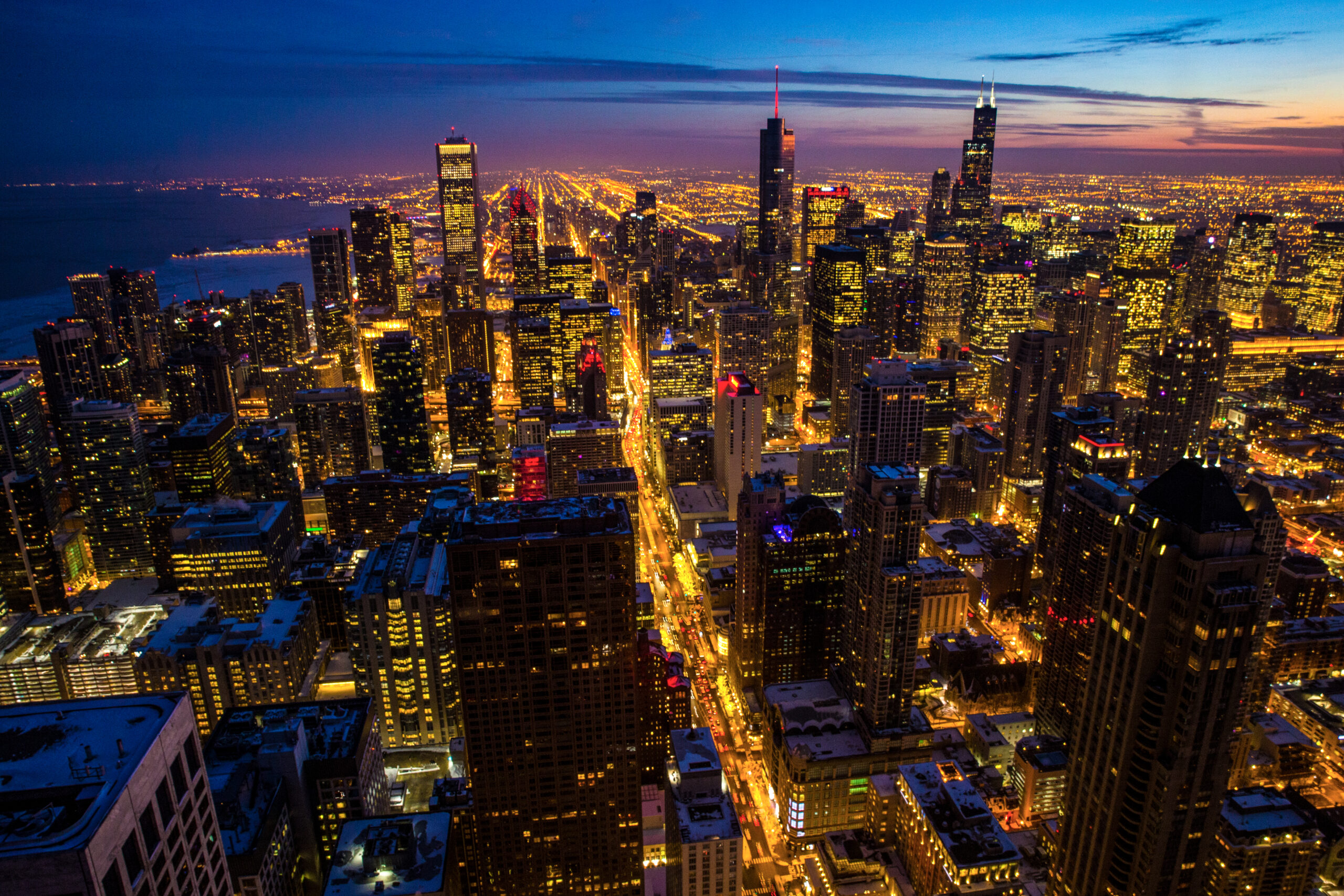 a view of a city at night