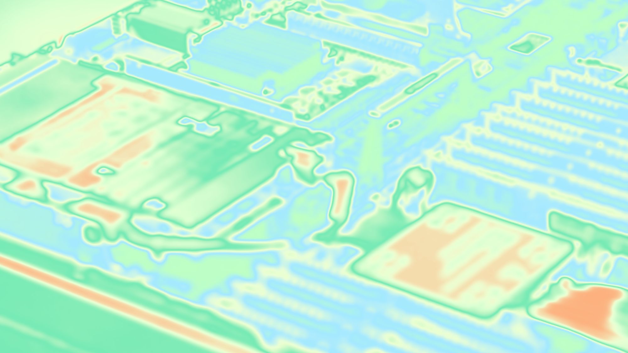 A green and blue scan over a motherboard