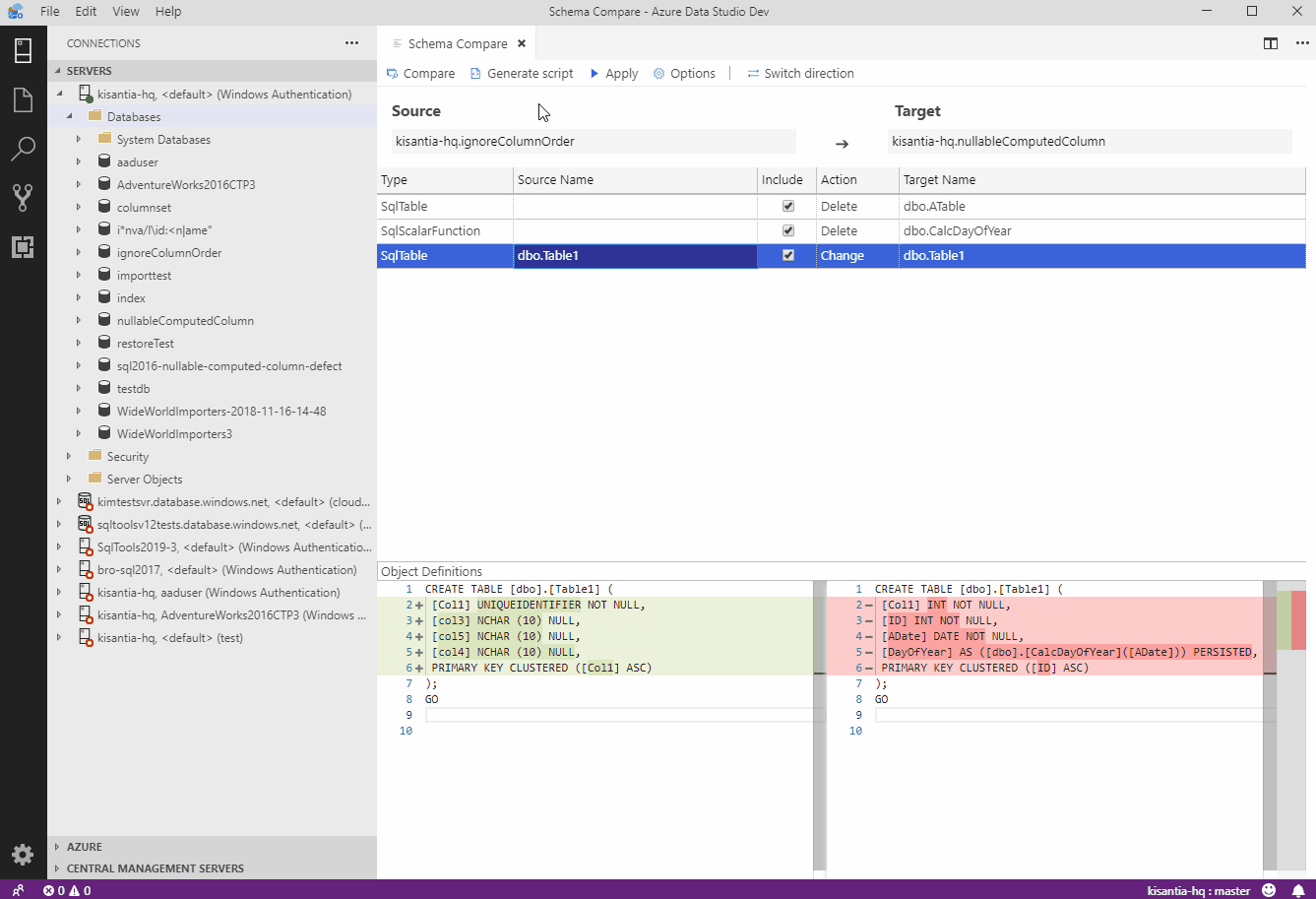 Include/Exclude options in Schema Compare