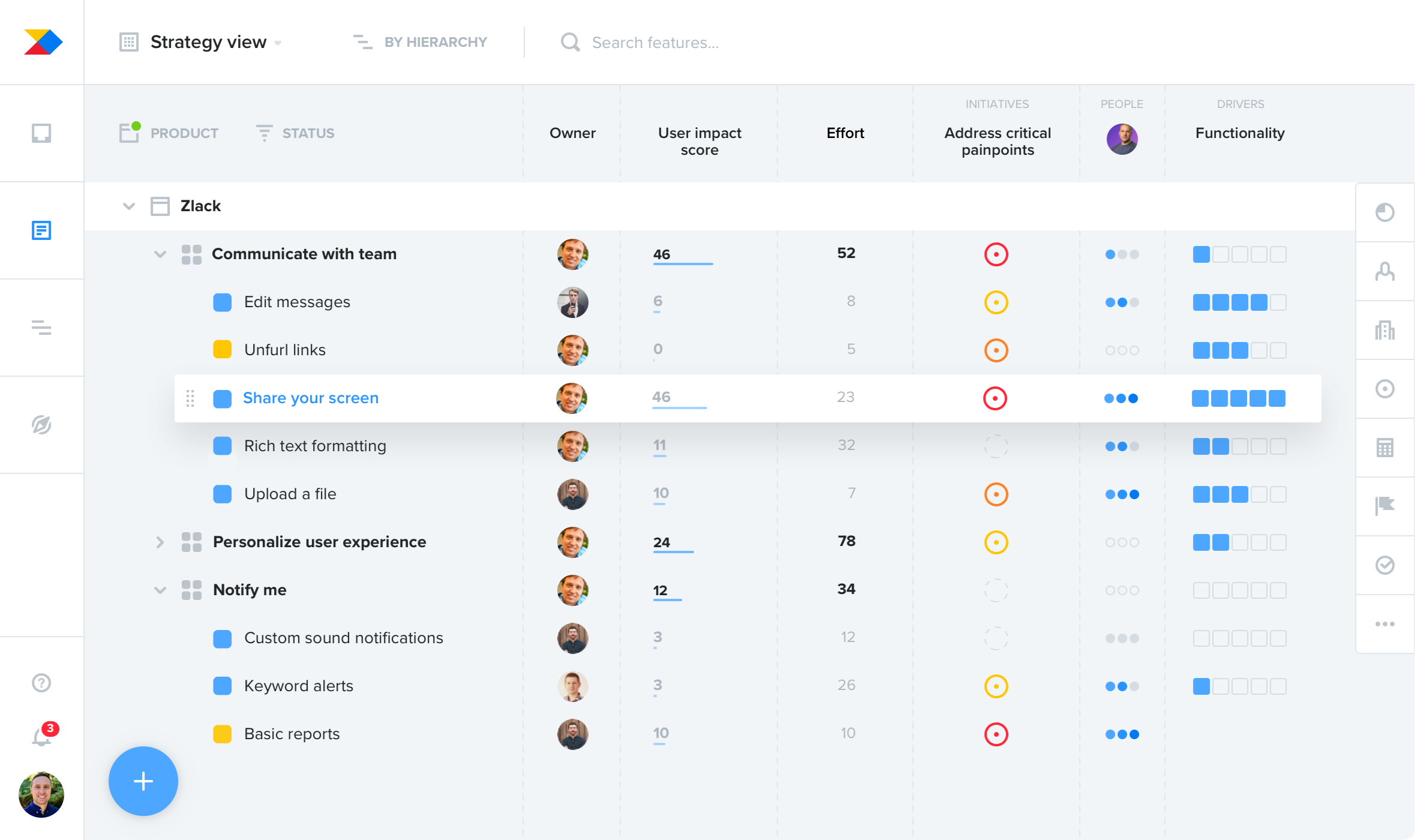 PB UI Features board