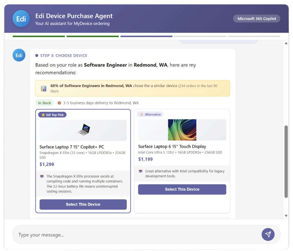 Screenshot showing the EDI agent comparing two devices.