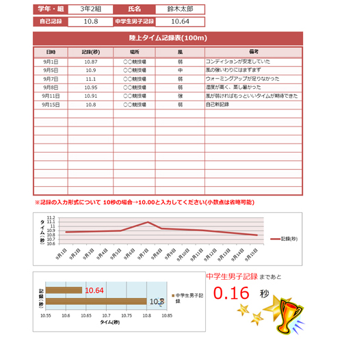 陸上タイム記録表 画面スライド-1