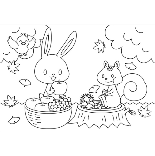 ぬりえ (ウサギ・リス) 画面スライド-1