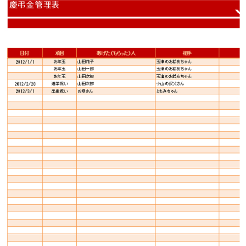 慶弔金管理表 画面スライド-1
