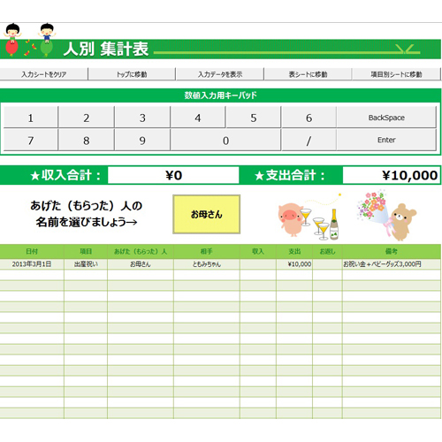 慶弔金管理表 (タッチ対応) 画面スライド-3