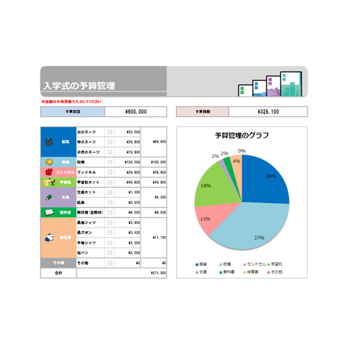 予算管理表 (入園・入学) 画面スライド-1